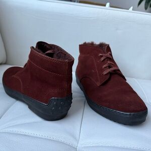 🎁Authentic Women’s Tod’s brick brown suede fur trim winter boots 8.5 9 39.5